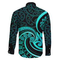 Turquoise New Zealand Mangopare Family Matching Long Sleeve Bodycon Dress and Hawaiian Shirt Aotearoa Maori Koru Style LT14 - Polynesian Pride