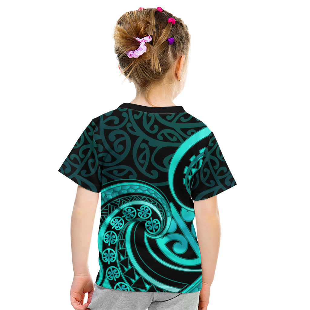 Turquoise New Zealand Mangopare Kid T Shirt Aotearoa Maori Koru Style LT14 - Polynesian Pride