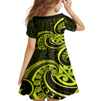 Lime Green New Zealand Mangopare Family Matching Long Sleeve Bodycon Dress and Hawaiian Shirt Aotearoa Maori Koru Style LT14 - Polynesian Pride
