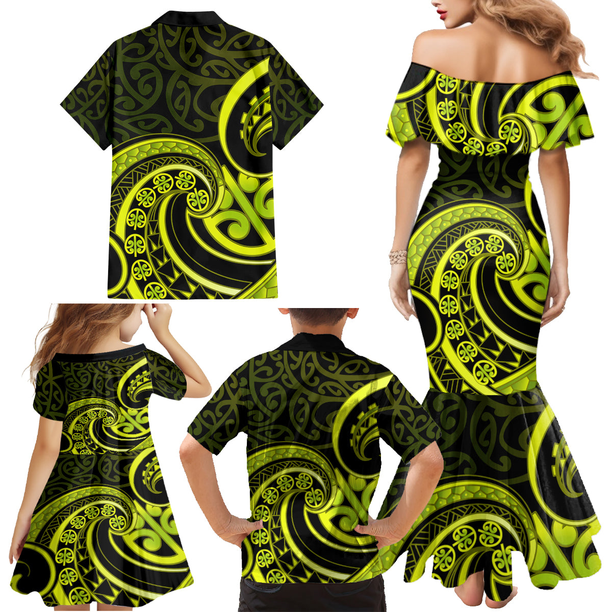 Lime Green New Zealand Mangopare Family Matching Mermaid Dress and Hawaiian Shirt Aotearoa Maori Koru Style LT14 - Polynesian Pride