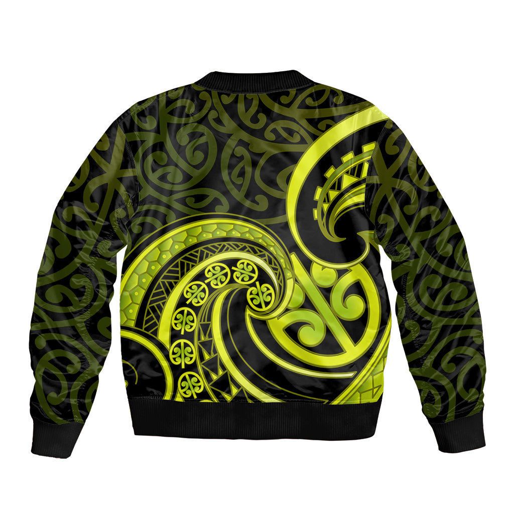 Lime Green New Zealand Mangopare Sleeve Zip Bomber Jacket Aotearoa Maori Koru Style LT14 - Polynesian Pride