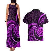 Purple Aotearoa Mangopare Couples Matching Tank Maxi Dress and Hawaiian Shirt NZ Maori Koru Style LT14 - Polynesian Pride