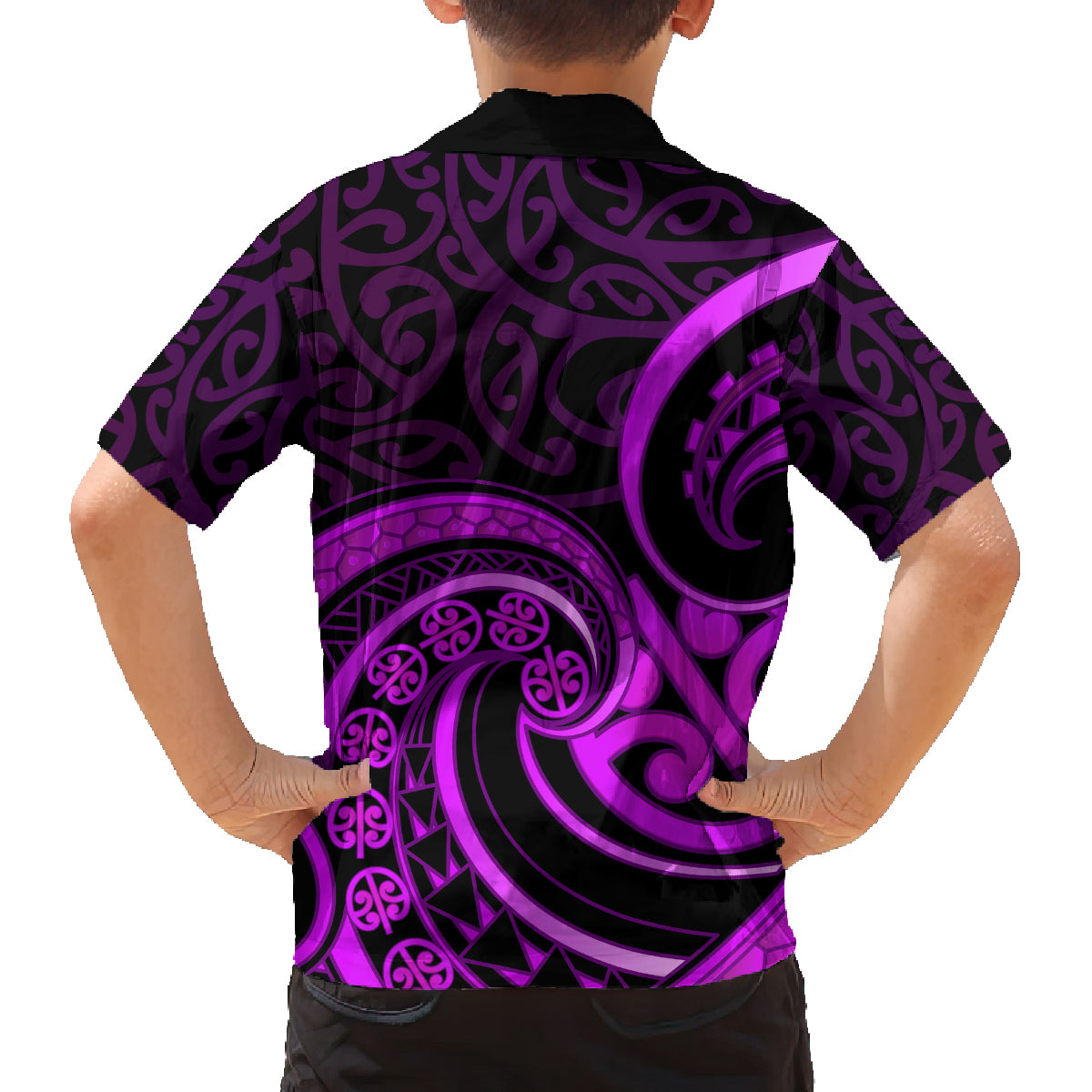 Purple Aotearoa Mangopare Family Matching Off Shoulder Short Dress and Hawaiian Shirt NZ Maori Koru Style LT14 - Polynesian Pride