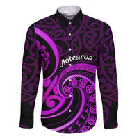 Purple Aotearoa Mangopare Family Matching Puletasi and Hawaiian Shirt NZ Maori Koru Style LT14 Dad's Shirt - Long Sleeve Purple - Polynesian Pride