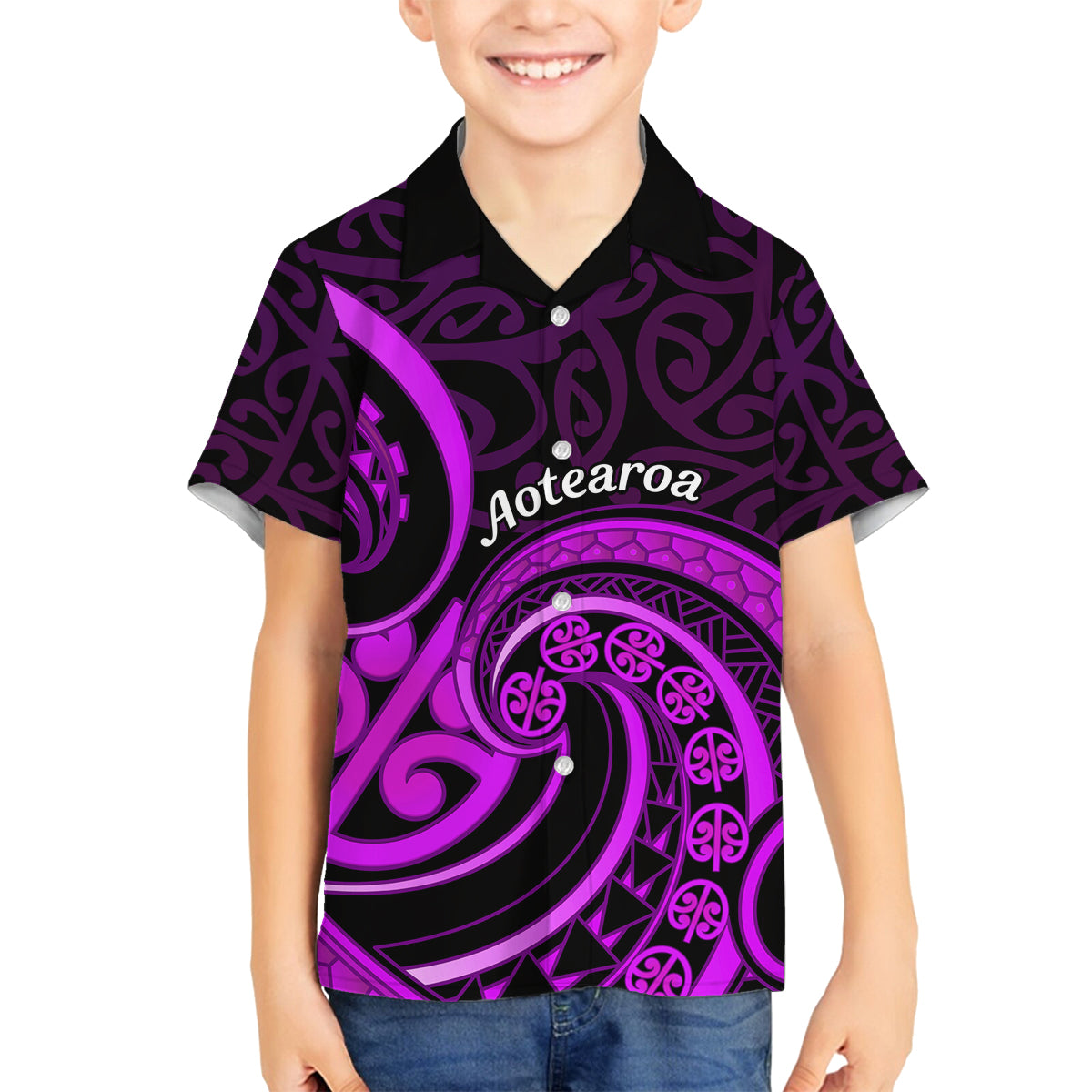 Purple Aotearoa Mangopare Family Matching Puletasi and Hawaiian Shirt NZ Maori Koru Style LT14 Son's Shirt Purple - Polynesian Pride