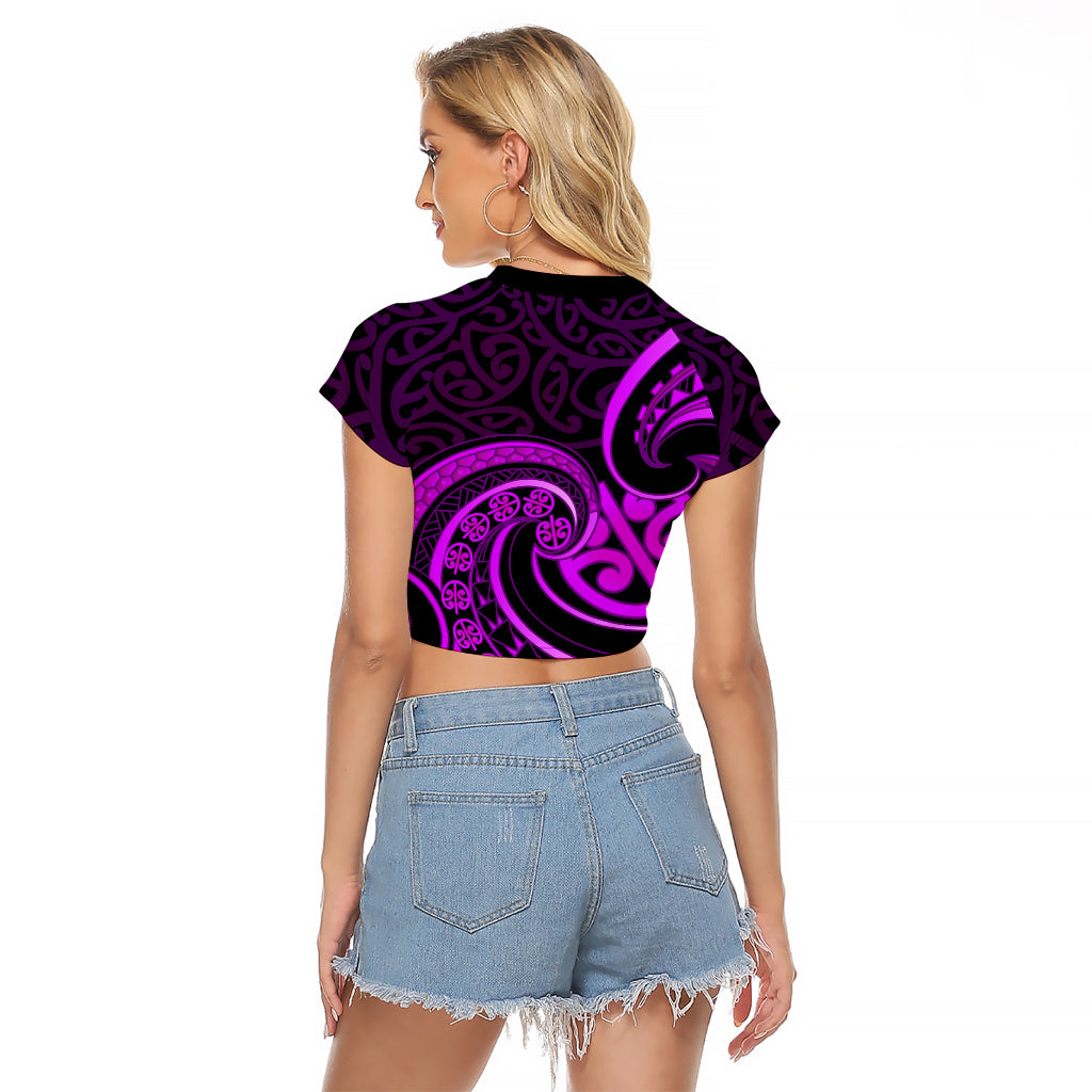 Purple Aotearoa Mangopare Raglan Cropped T Shirt NZ Maori Koru Style LT14 - Polynesian Pride