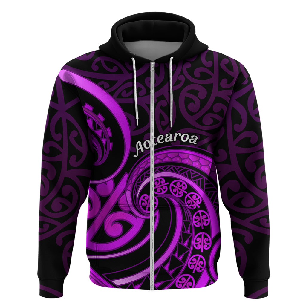Purple Aotearoa Mangopare Zip Hoodie NZ Maori Koru Style LT14 Zip Hoodie Purple - Polynesian Pride