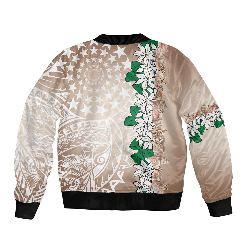 Cook Islands Tiare Maori With Conch Shell Bomber Jacket 2025 Pasifika Polynesian Tattoo