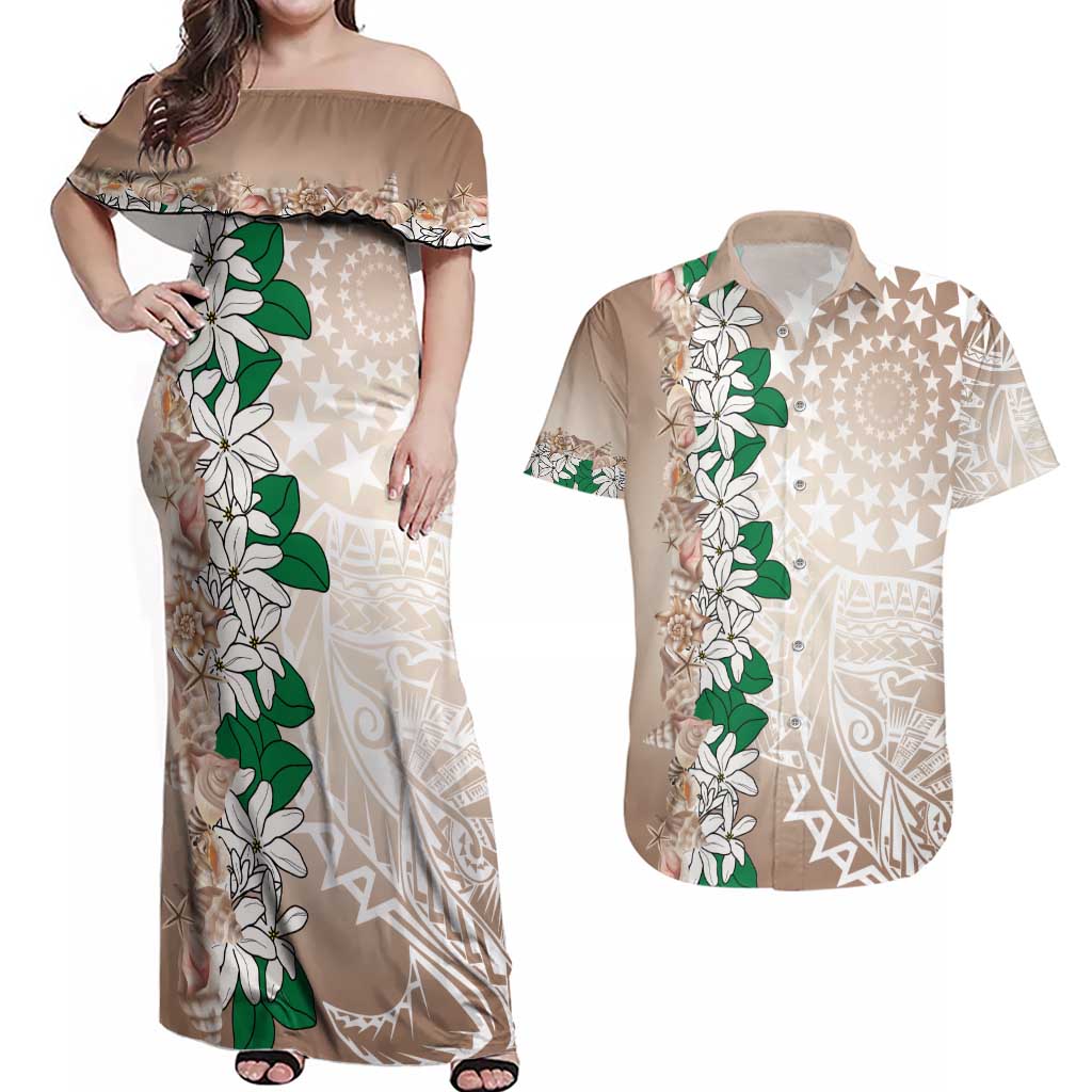 Cook Islands Tiare Maori With Conch Shell Couples Matching Off Shoulder Maxi Dress and Hawaiian Shirt 2025 Pasifika Polynesian Tattoo