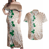 Cook Islands Tiare Maori With Conch Shell Couples Matching Off Shoulder Maxi Dress and Hawaiian Shirt 2025 Pasifika Polynesian Tattoo