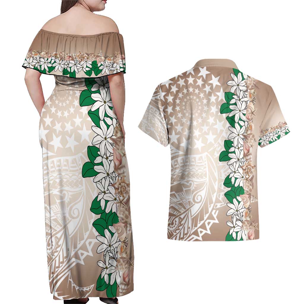 Cook Islands Tiare Maori With Conch Shell Couples Matching Off Shoulder Maxi Dress and Hawaiian Shirt 2025 Pasifika Polynesian Tattoo