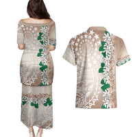 Cook Islands Tiare Maori With Conch Shell Couples Matching Puletasi and Hawaiian Shirt 2025 Pasifika Polynesian Tattoo