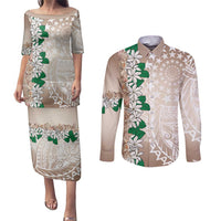 Cook Islands Tiare Maori With Conch Shell Couples Matching Puletasi and Long Sleeve Button Shirt 2025 Pasifika Polynesian Tattoo LT14 Brown - Polynesian Pride