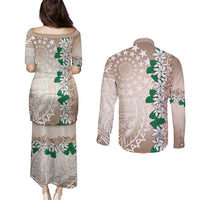 Cook Islands Tiare Maori With Conch Shell Couples Matching Puletasi and Long Sleeve Button Shirt 2025 Pasifika Polynesian Tattoo LT14 - Polynesian Pride