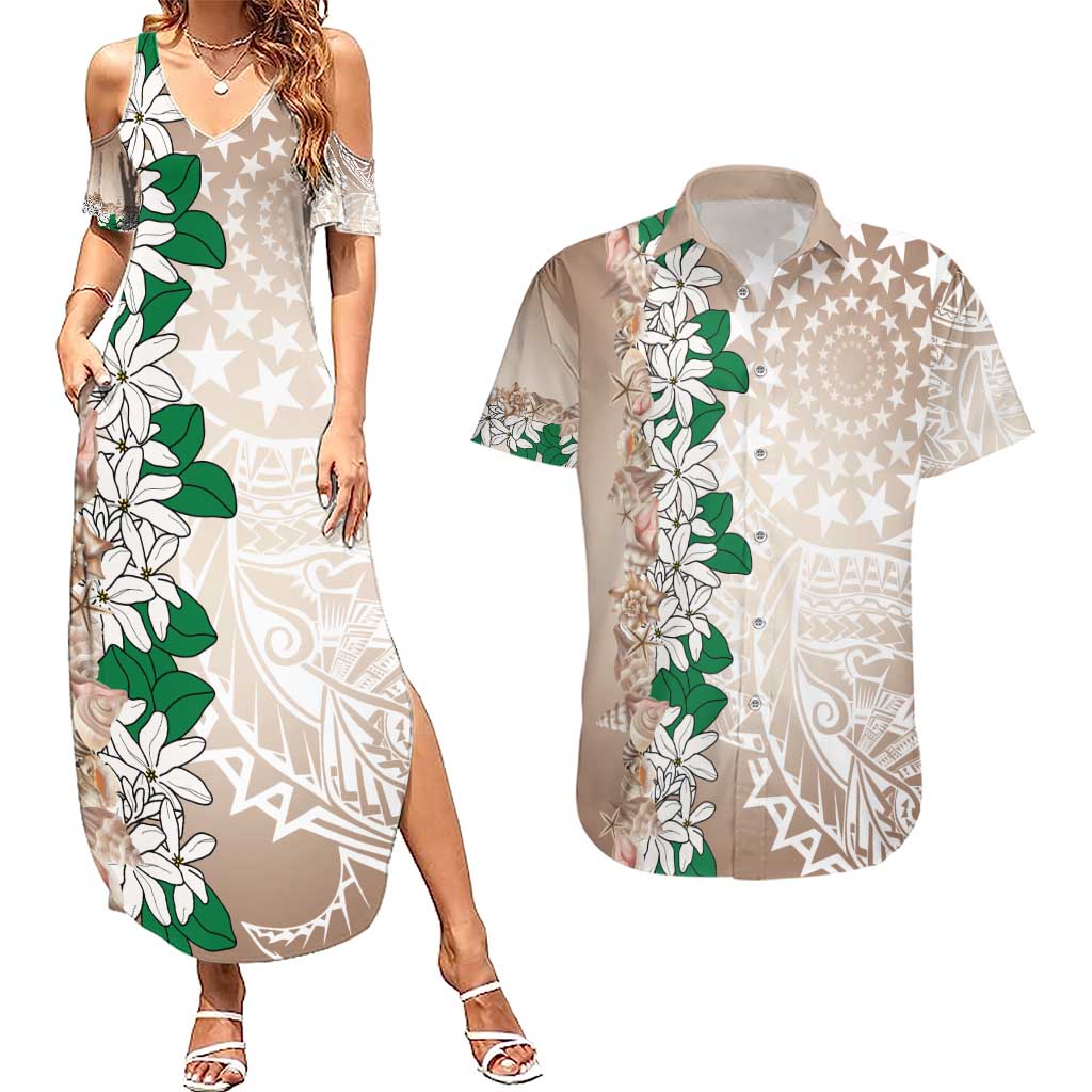 Cook Islands Tiare Maori With Conch Shell Couples Matching Summer Maxi Dress and Hawaiian Shirt 2025 Pasifika Polynesian Tattoo