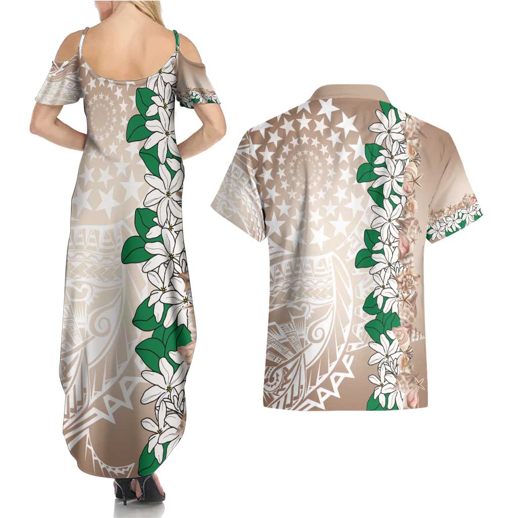 Cook Islands Tiare Maori With Conch Shell Couples Matching Summer Maxi Dress and Hawaiian Shirt 2025 Pasifika Polynesian Tattoo