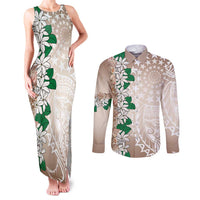 Cook Islands Tiare Maori With Conch Shell Couples Matching Tank Maxi Dress and Long Sleeve Button Shirt 2025 Pasifika Polynesian Tattoo