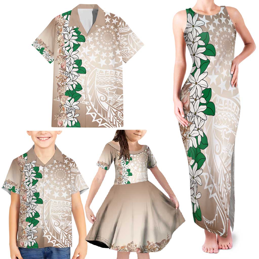 Cook Islands Tiare Maori With Conch Shell Family Matching Tank Maxi Dress and Hawaiian Shirt 2025 Pasifika Polynesian Tattoo