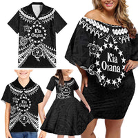 Kia Orana Cook Islands Family Matching Off Shoulder Short Dress and Hawaiian Shirt 2025 Pasifika Polynesian Turtle Black Color