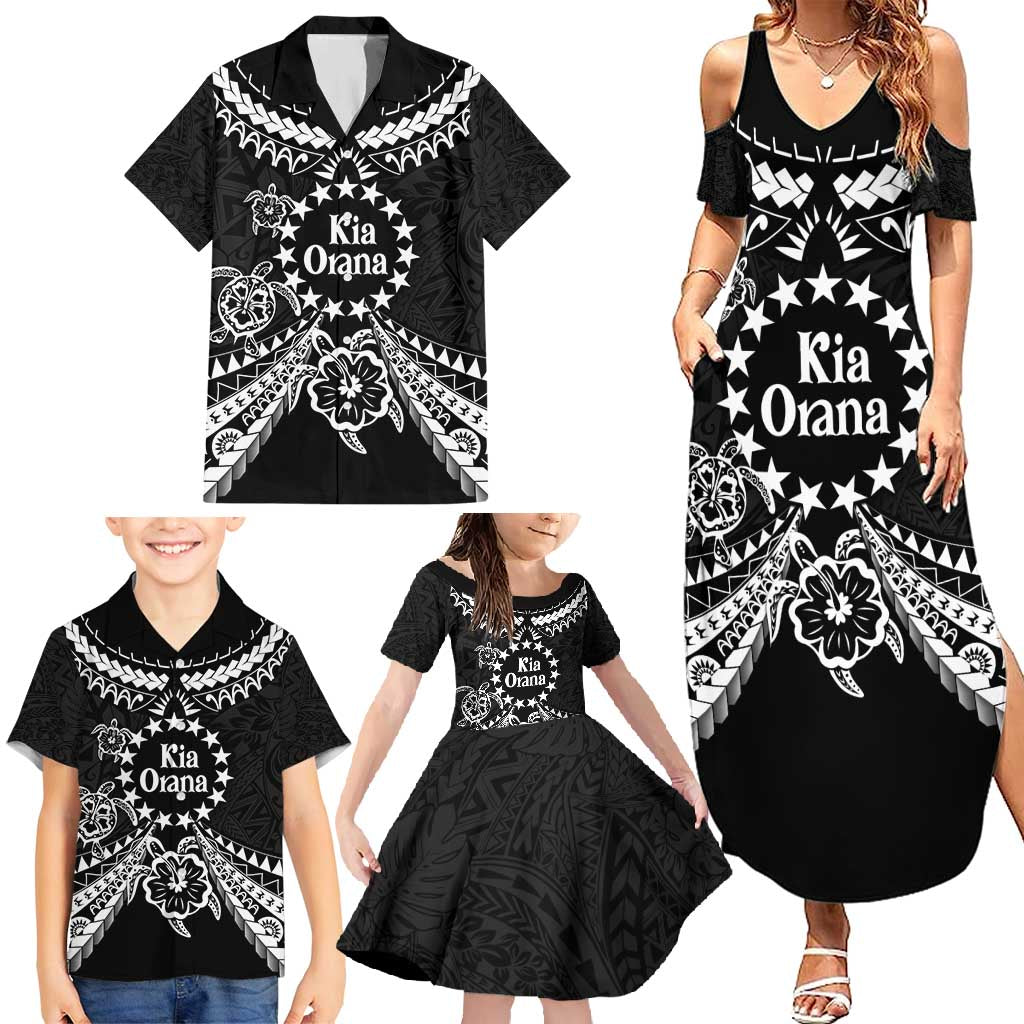 Kia Orana Cook Islands Family Matching Summer Maxi Dress and Hawaiian Shirt 2025 Pasifika Polynesian Turtle Black Color