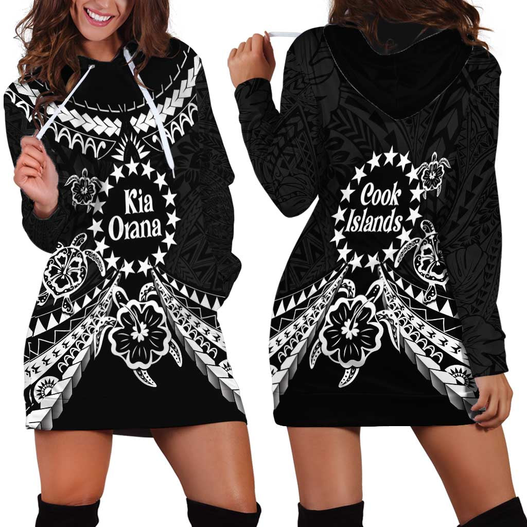 Kia Orana Cook Islands Hoodie Dress 2025 Pasifika Polynesian Turtle Black Color