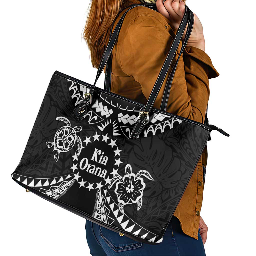 Kia Orana Cook Islands Leather Tote Bag 2025 Pasifika Polynesian Turtle Black Color