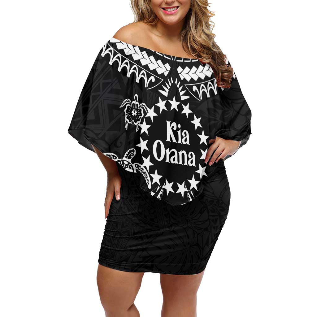 Kia Orana Cook Islands Off Shoulder Short Dress 2025 Pasifika Polynesian Turtle Black Color