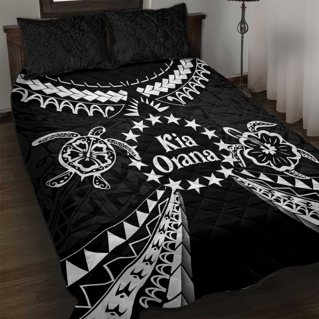 Kia Orana Cook Islands Quilt Bed Set 2025 Pasifika Polynesian Turtle Black Color