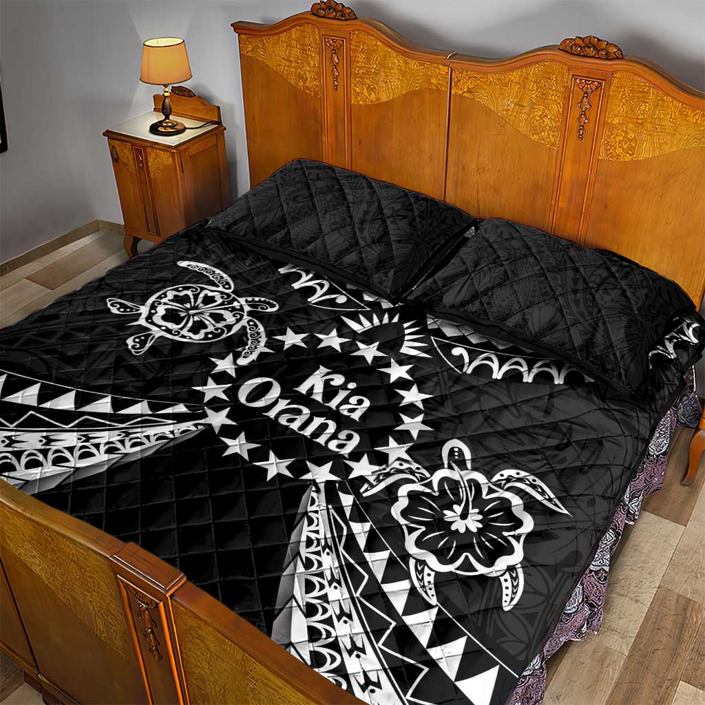 Kia Orana Cook Islands Quilt Bed Set 2025 Pasifika Polynesian Turtle Black Color