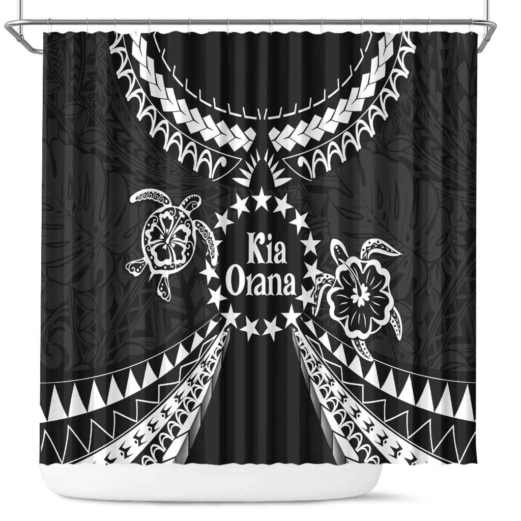 Kia Orana Cook Islands Shower Curtain 2025 Pasifika Polynesian Turtle Black Color