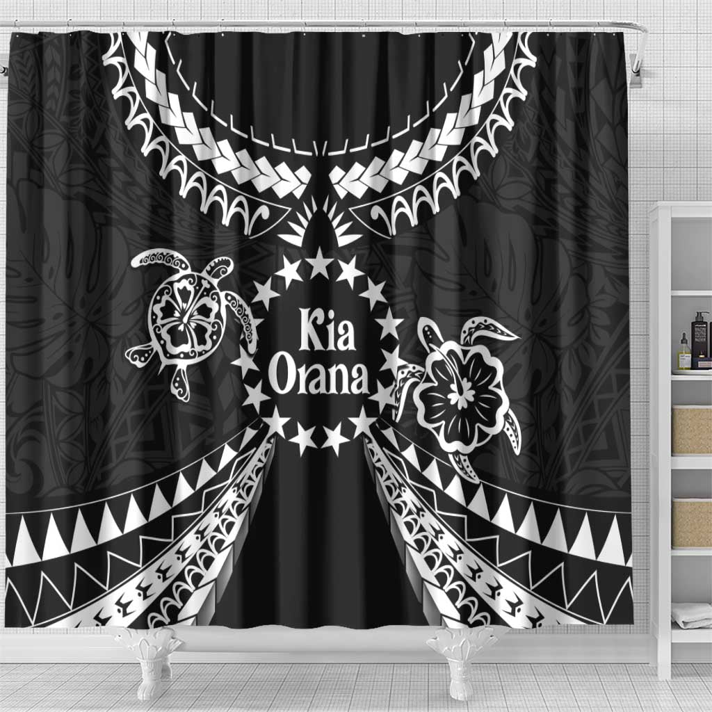 Kia Orana Cook Islands Shower Curtain 2025 Pasifika Polynesian Turtle Black Color