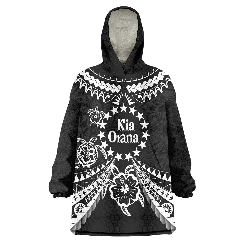 Kia Orana Cook Islands Wearable Blanket Hoodie 2025 Pasifika Polynesian Turtle Black Color
