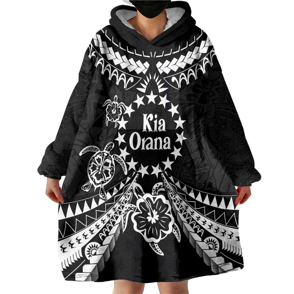 Kia Orana Cook Islands Wearable Blanket Hoodie 2025 Pasifika Polynesian Turtle Black Color