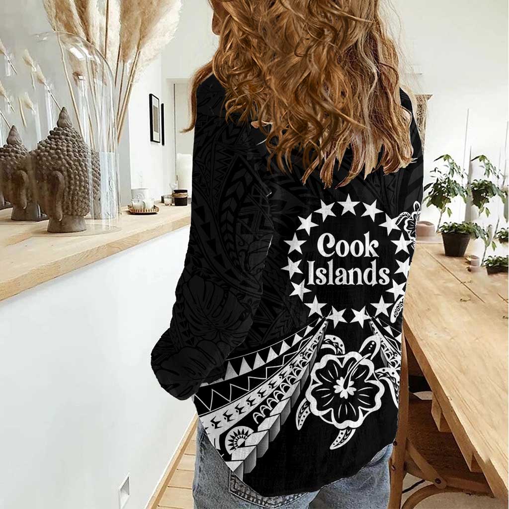 Kia Orana Cook Islands Women Casual Shirt 2025 Pasifika Polynesian Turtle Black Color