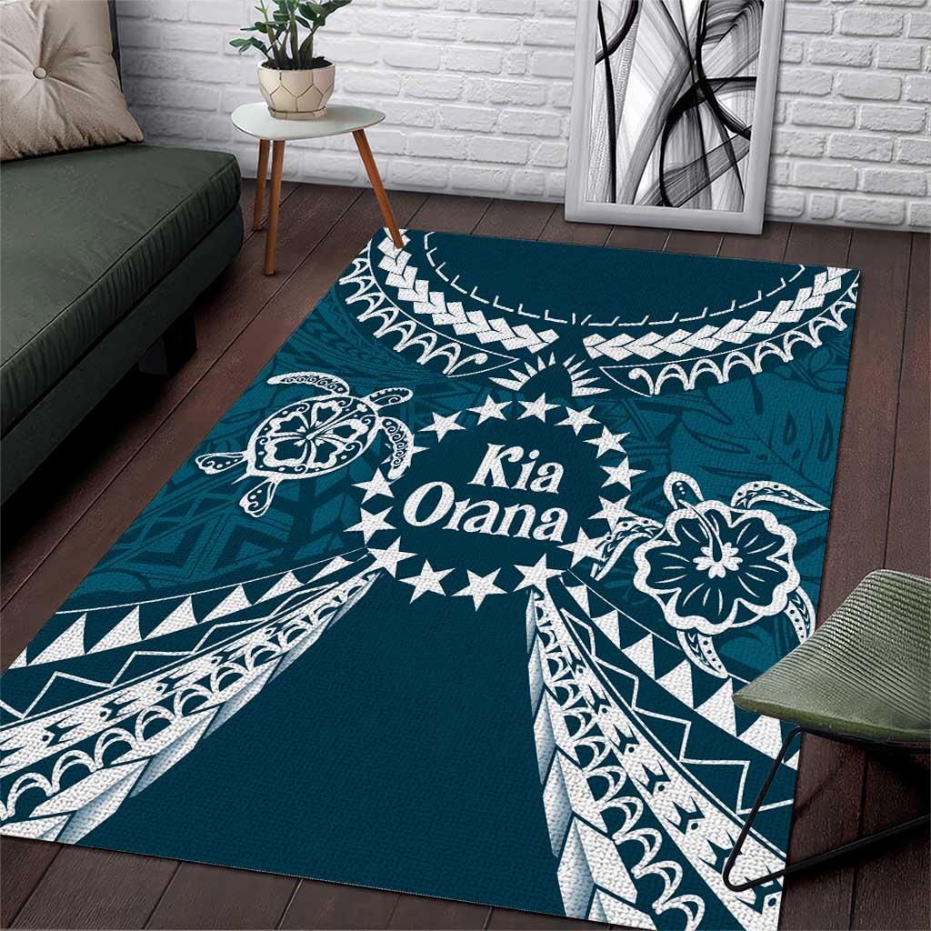 Kia Orana Cook Islands Area Rug Polynesian Turtle Crowberry Blue Color