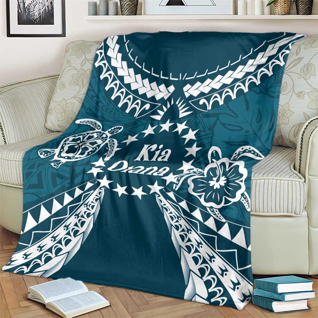 Kia Orana Cook Islands Blanket Polynesian Turtle Crowberry Blue Color