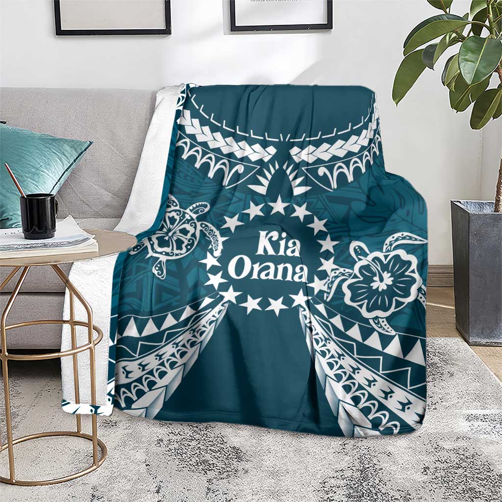 Kia Orana Cook Islands Blanket Polynesian Turtle Crowberry Blue Color