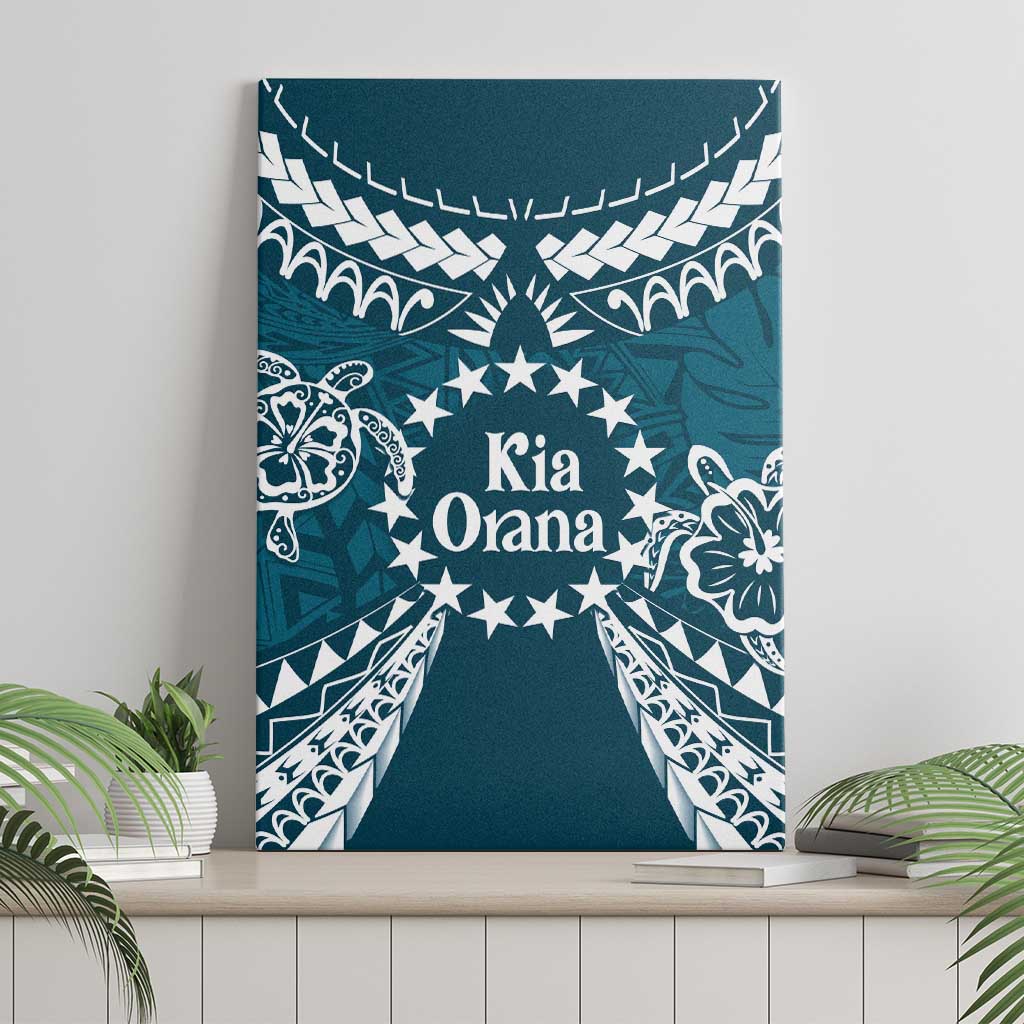 Kia Orana Cook Islands Canvas Wall Art Polynesian Turtle Crowberry Blue Color
