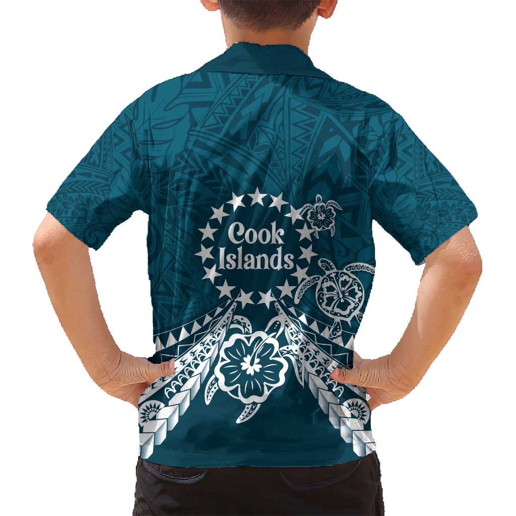 Kia Orana Cook Islands Family Matching Puletasi and Hawaiian Shirt Polynesian Turtle Crowberry Blue Color
