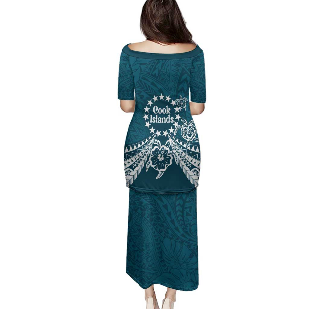 Kia Orana Cook Islands Family Matching Puletasi and Hawaiian Shirt Polynesian Turtle Crowberry Blue Color