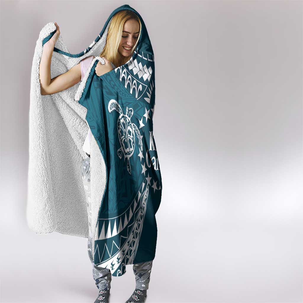 Kia Orana Cook Islands Hooded Blanket Polynesian Turtle Crowberry Blue Color