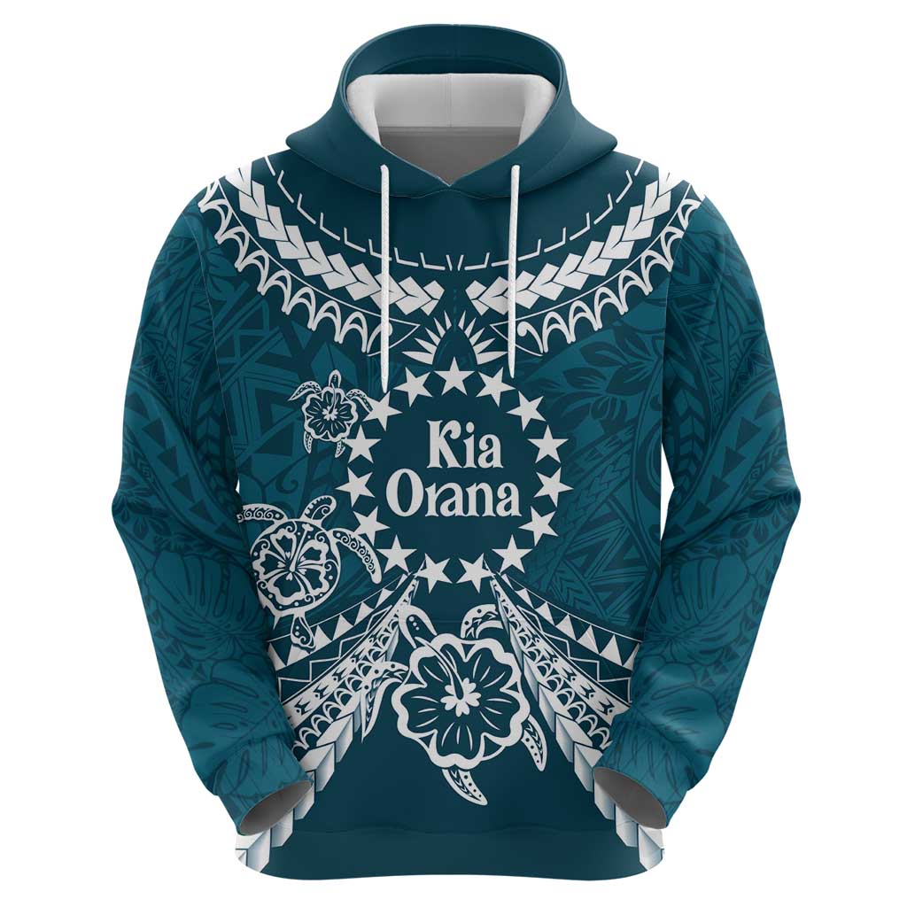 Kia Orana Cook Islands Hoodie Polynesian Turtle Crowberry Blue Color