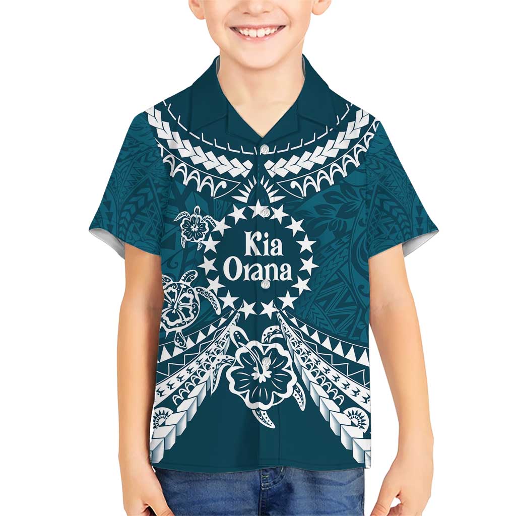 Kia Orana Cook Islands Kid Hawaiian Shirt Polynesian Turtle Crowberry Blue Color