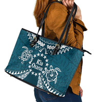 Kia Orana Cook Islands Leather Tote Bag Polynesian Turtle Crowberry Blue Color