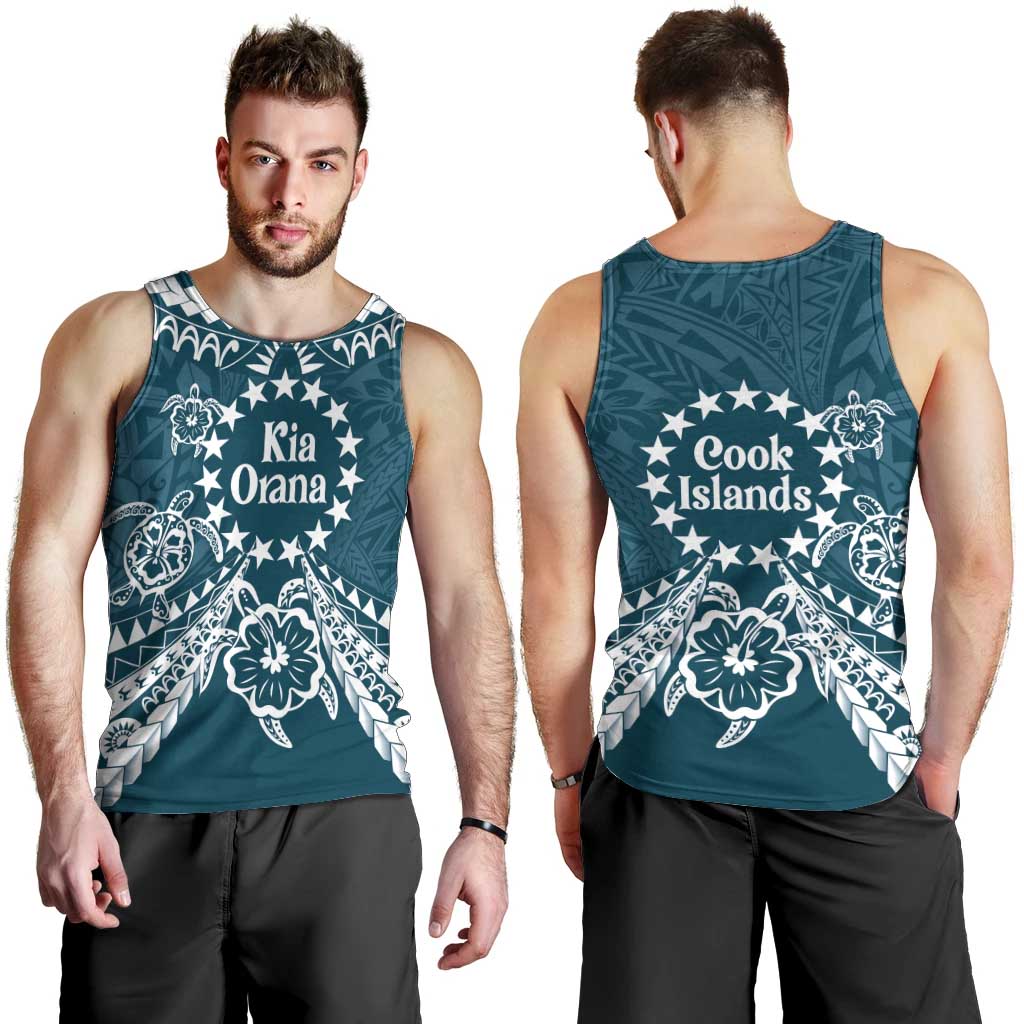 Kia Orana Cook Islands Men Tank Top Polynesian Turtle Crowberry Blue Color
