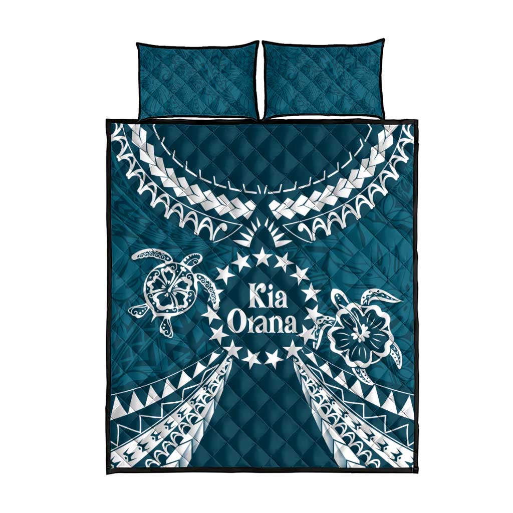 Kia Orana Cook Islands Quilt Bed Set Polynesian Turtle Crowberry Blue Color