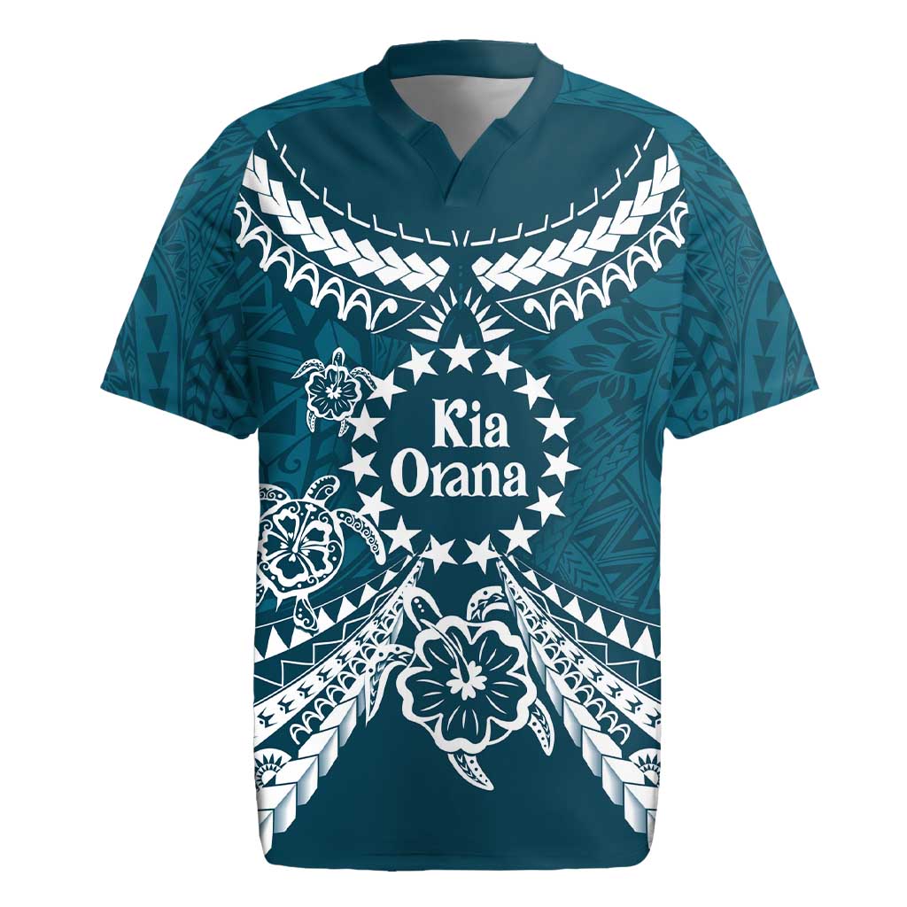 Kia Orana Cook Islands Rugby Jersey Polynesian Turtle Crowberry Blue Color