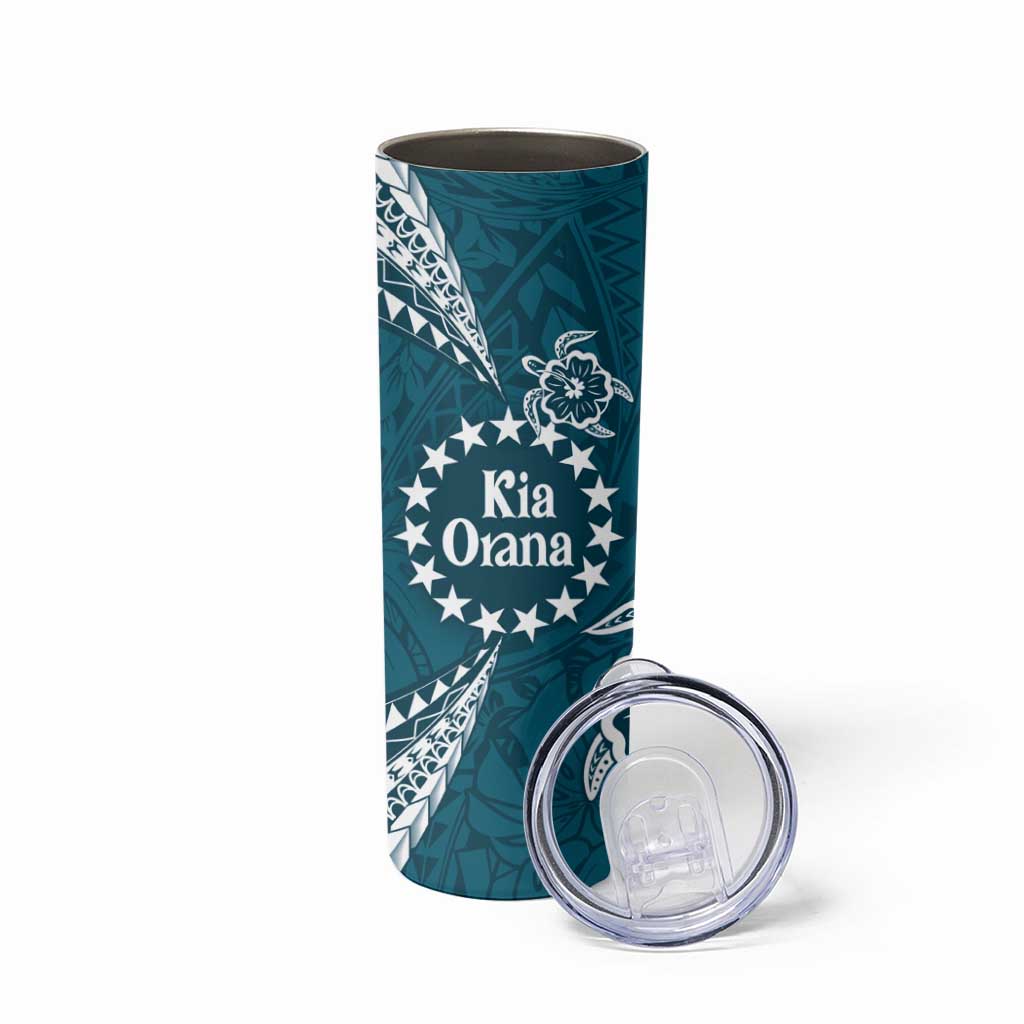 Kia Orana Cook Islands Skinny Tumbler Polynesian Turtle Crowberry Blue Color