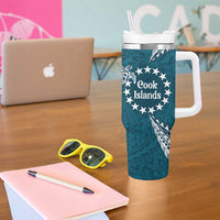 Kia Orana Cook Islands Tumbler With Handle Polynesian Turtle Crowberry Blue Color