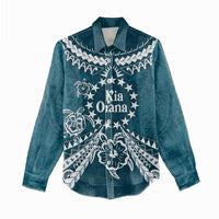 Kia Orana Cook Islands Women Casual Shirt Polynesian Turtle Crowberry Blue Color